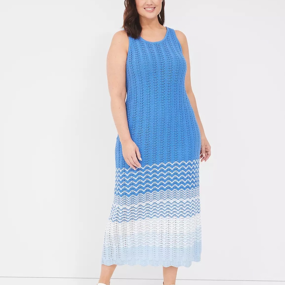 Lane Bryant Women's 26/28 Knit Sweater Dress Blue White Chevron Pattern Maxi